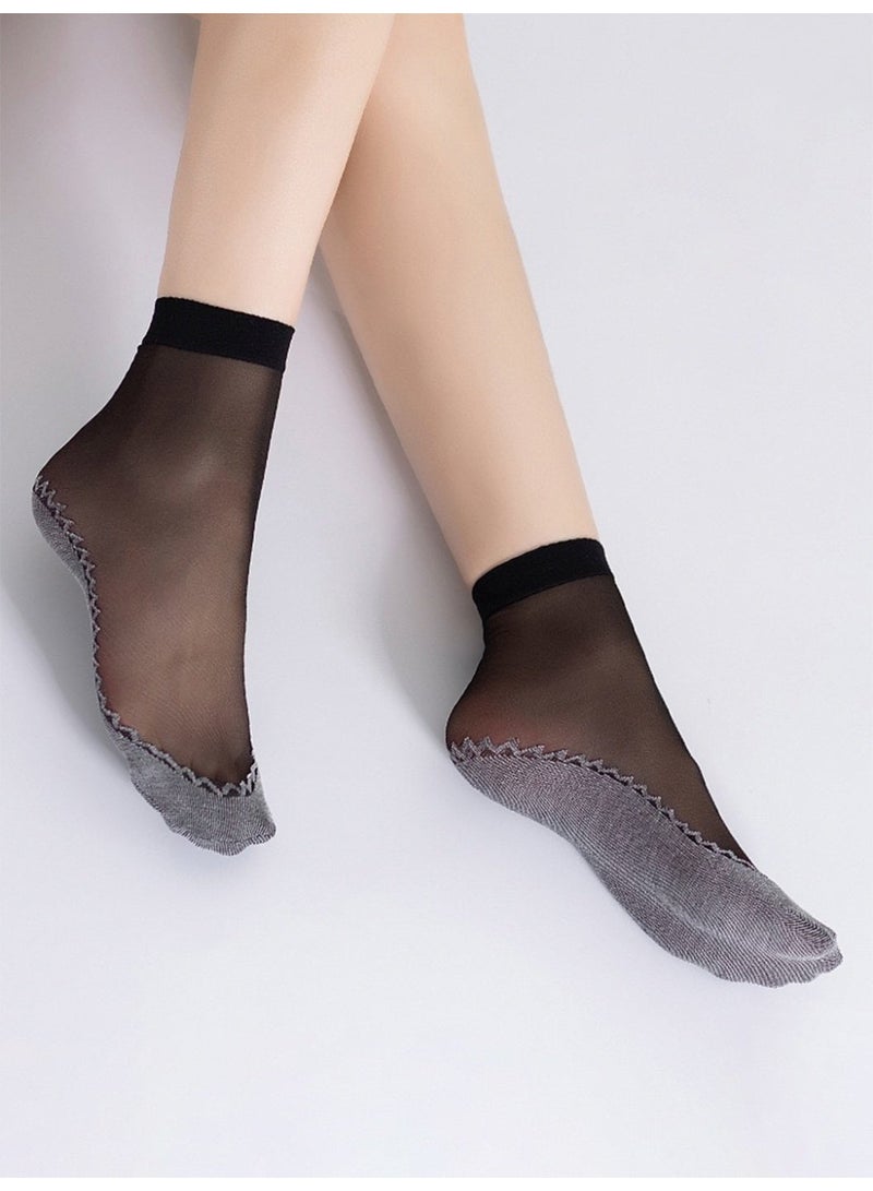 DEYVI 8 Pairs Spring/Summer Thin Core-Spun Cotton-Soled Steel Wire Stockings for Women, Anti-Snag, Cotton Lining Sweat-Absorbent Breathable Short Stockings - Image 2