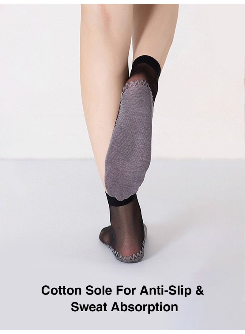 DEYVI 8 Pairs Spring/Summer Thin Core-Spun Cotton-Soled Steel Wire Stockings for Women, Anti-Snag, Cotton Lining Sweat-Absorbent Breathable Short Stockings - Image 4
