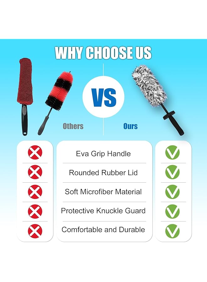 Excefore Car Cleaning Brush Rim Brush Wheel Cleaning Brush, Metal Free Soft Synthetic Wool Car Wash Brush, Highly Water Absorption Wheel Brush (Black White) - Image 5