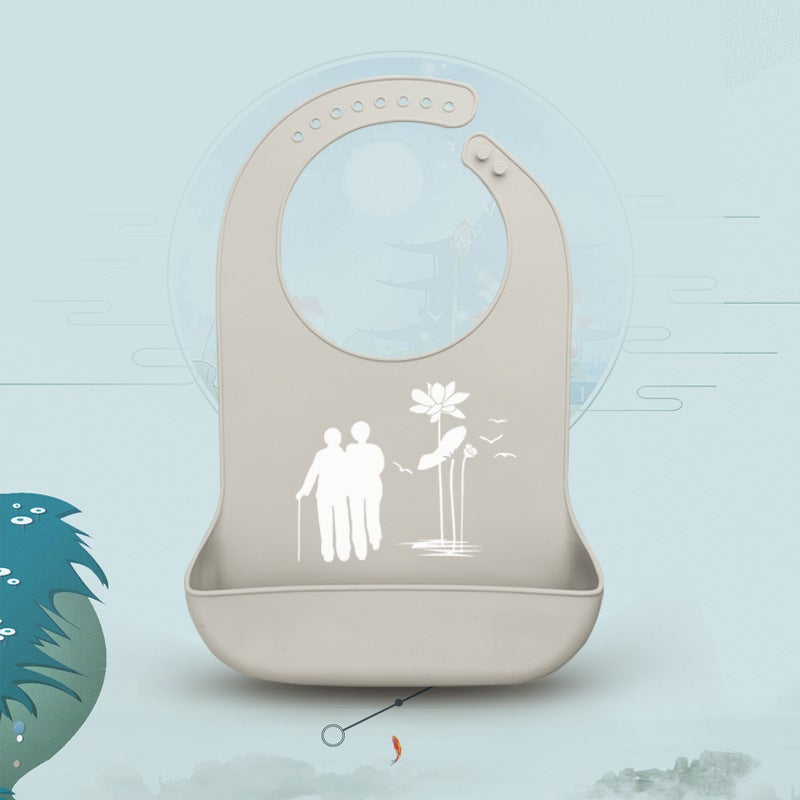 Adult Waterproof Silicone Bib LargeAdult bib [Silver Gray] Lotus leaves depend on each other Adult bib [Silver Gray] Lotus leaves depend on each other 