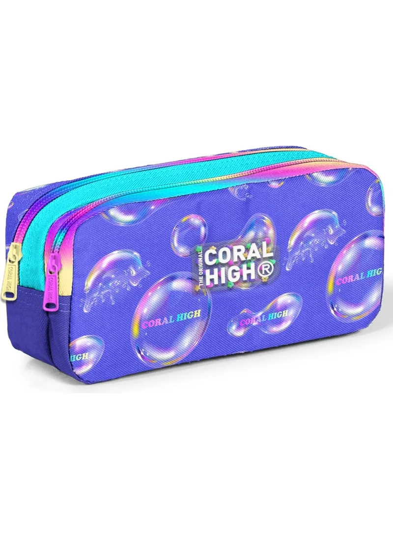 CORAL HIGH Kids Lavender Pink Bubble Patterned Two Compartment Pencil Bag 12089
