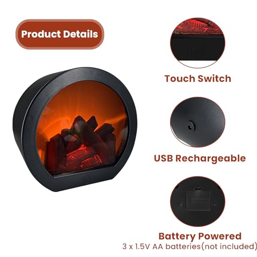 Ragyzity Decorative Flameless Portable LED Lanterns, Fireplace Light with LED Simulation Log Flame Effect, Touch Switch Simulation Flame for Home Christmas Decor - Image 2