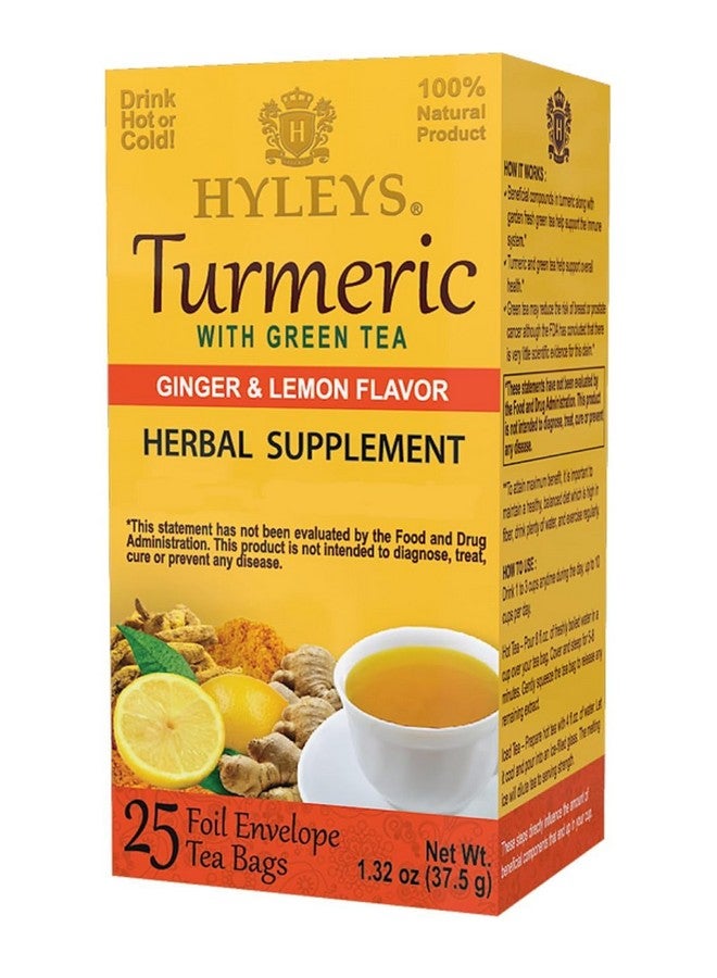 Hyleys Turmeric Tea - Green Tea with Ginger and Lemon Flavor - 25 Tea Bags (12 Pack - 300 Tea Bags Total) - Image 2