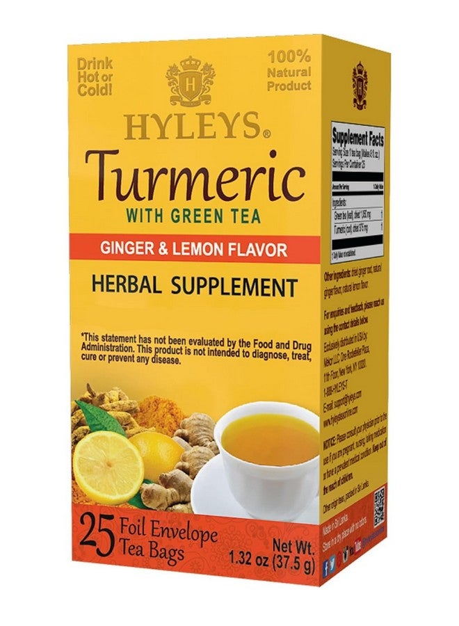Hyleys Turmeric Tea - Green Tea with Ginger and Lemon Flavor - 25 Tea Bags (12 Pack - 300 Tea Bags Total) - Image 1