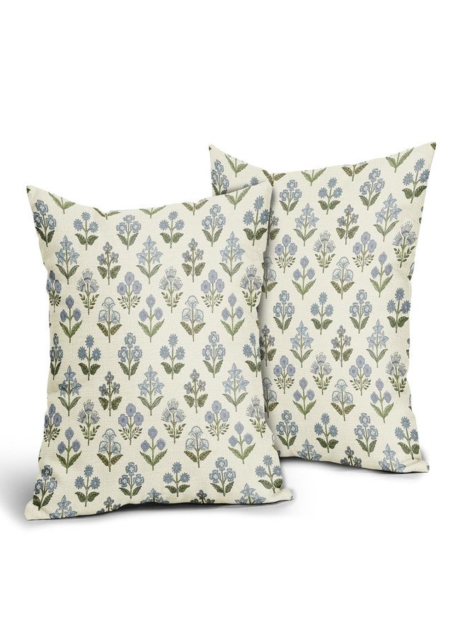 Sivirary أغطية وسائد مطبوعة بلوك أزرق أخضر من سيفيراري 18x18 بوصة مجموعة من 2، زهور عتيقة ربيعية أغطية وسائد زخرفية، أغطية وسائد بوهو، ديكور ريفي، هدية، ديكور أريكة مزرعة، سرير - Image 2