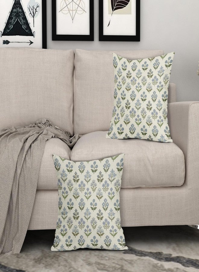 Sivirary أغطية وسائد مطبوعة بلوك أزرق أخضر من سيفيراري 18x18 بوصة مجموعة من 2، زهور عتيقة ربيعية أغطية وسائد زخرفية، أغطية وسائد بوهو، ديكور ريفي، هدية، ديكور أريكة مزرعة، سرير - Image 3