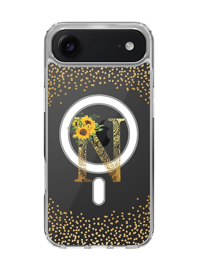 Stylizedd Classic Clear MagSafe Case for iPhone 17 Air , Hybrid Soft Case Flexible Edges Anti Drop TPU PC Gel Thin Transparent Cover [ Designed for iPhone 17 Air ] - Custom Monogram Initial Letter Floral Pattern Alphabet - N  (Clear )