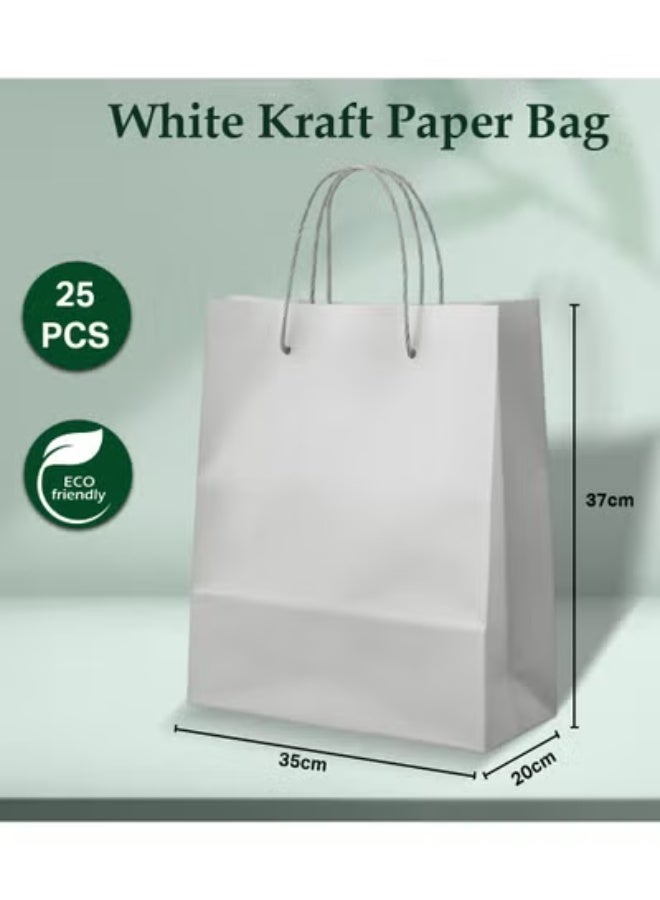 ecoway Kraft Paper Bags - Pack Of 25 Craft X-Large Paper Grocery Bags With Handles For Shopping, Party, Birthday, Wedding Gift, Retail, Merchandies Ecofreindly Reusable White (33X33X24 Cm) - Image 1