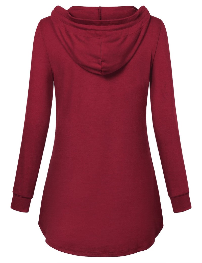 Miusey Womens Hoodie, Ladies Garment Long Sleeve Lightweight V-Neck Ruffle Collar Button Sweatshirt for Women Rose Red Medium - Image 2