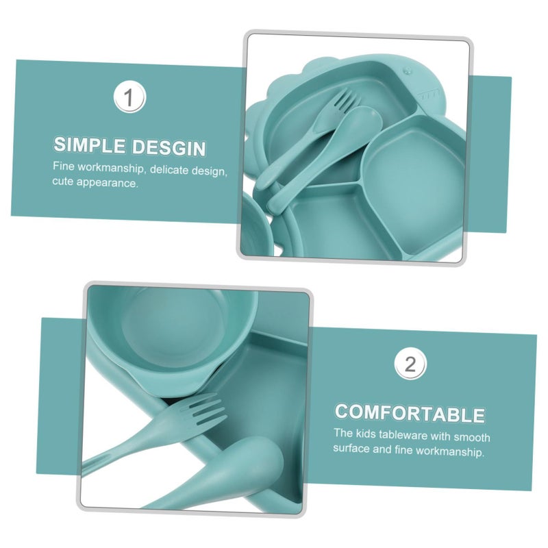 Cute Dinosaur Divided Plate Bowl Set Fork Spoon Sky Blue Kids Mealtime Safe - Image 5