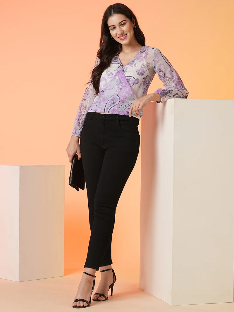 globus Women Wrap Neck Full Sleeve Top