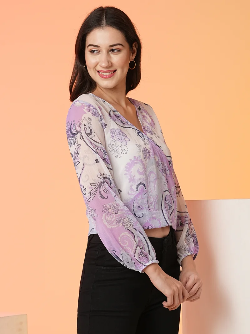 globus Women Wrap Neck Full Sleeve Top