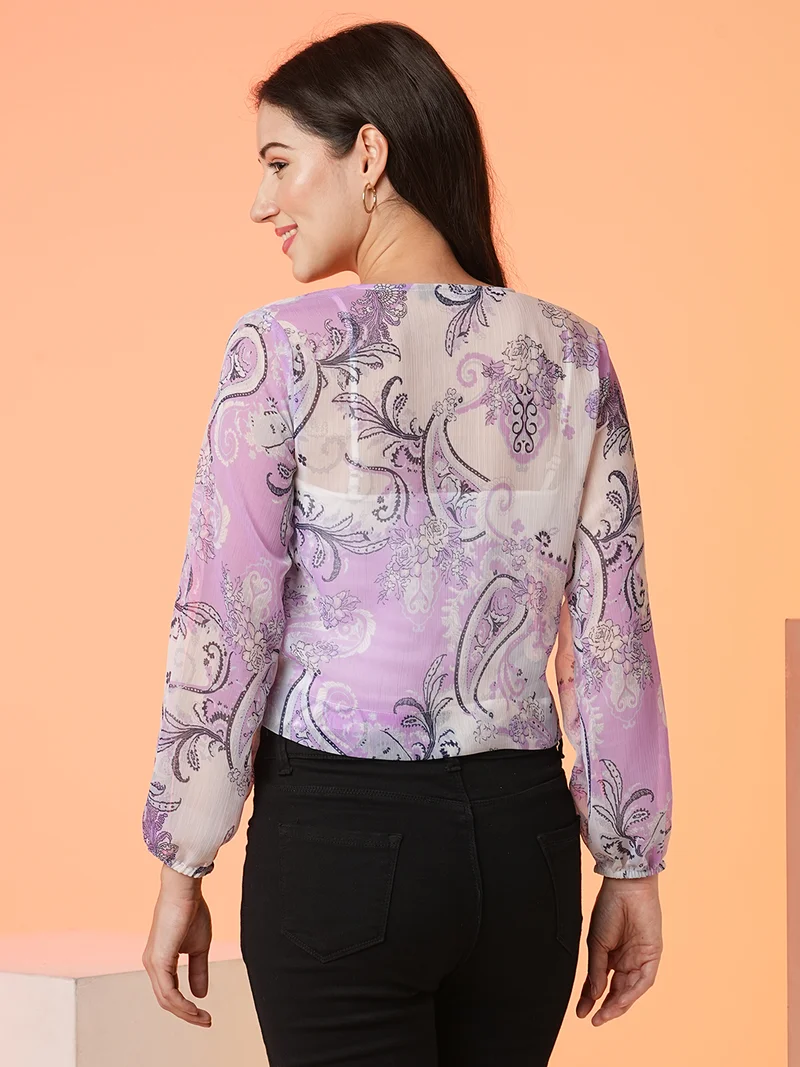globus Women Wrap Neck Full Sleeve Top