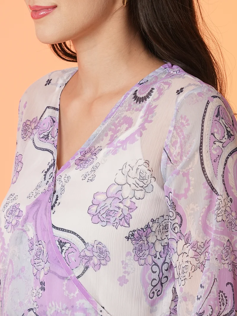globus Women Wrap Neck Full Sleeve Top