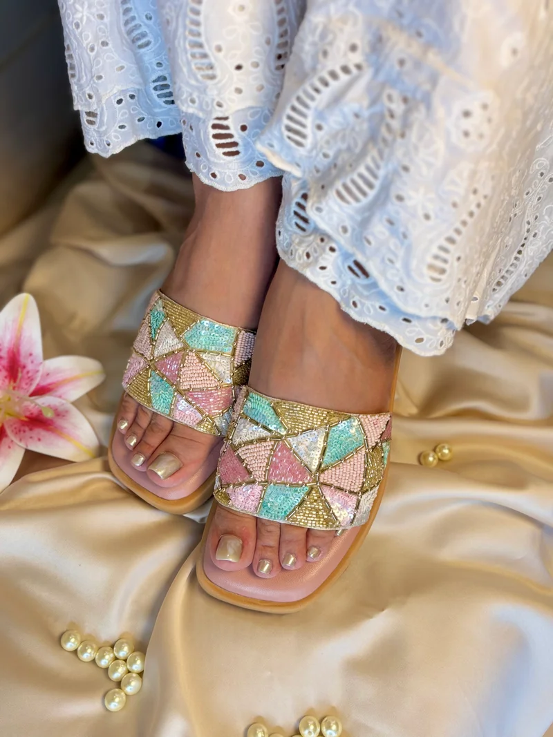 Sandal Stories Pastel Prism Embellished Slides for Women