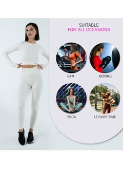 Bernessi Turkiye Nylon Long Sleeve Crop Top with Round Neck Women's Cropped T Shirt for Workout Yoga Running Exercise White Color  - Image 4
