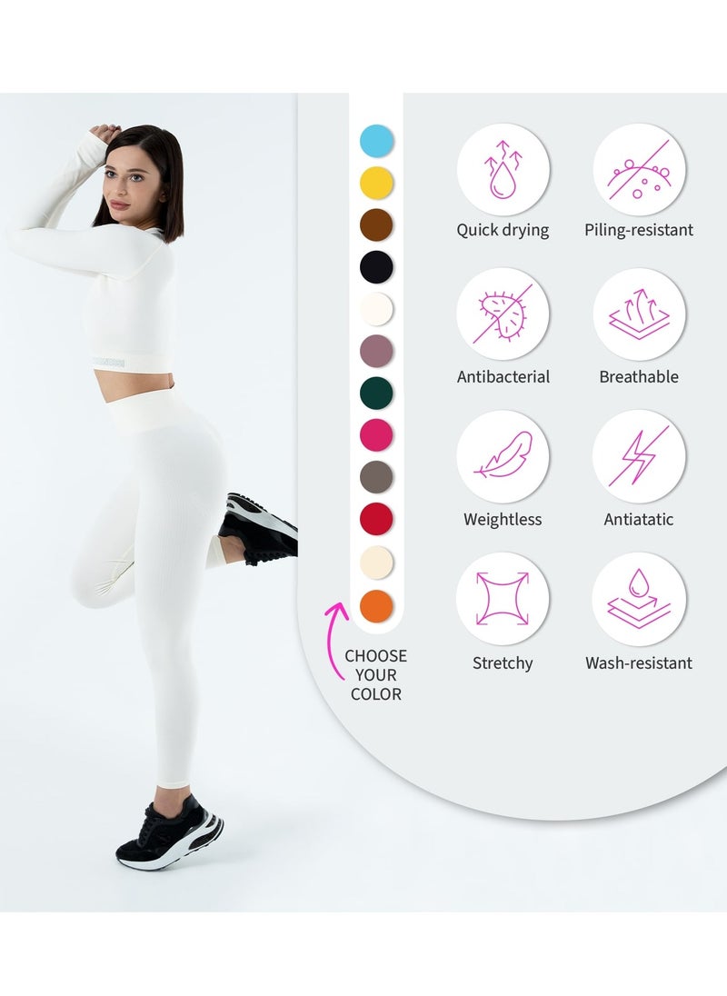 Bernessi Turkiye Nylon Long Sleeve Crop Top with Round Neck Women's Cropped T Shirt for Workout Yoga Running Exercise White Color  - Image 5