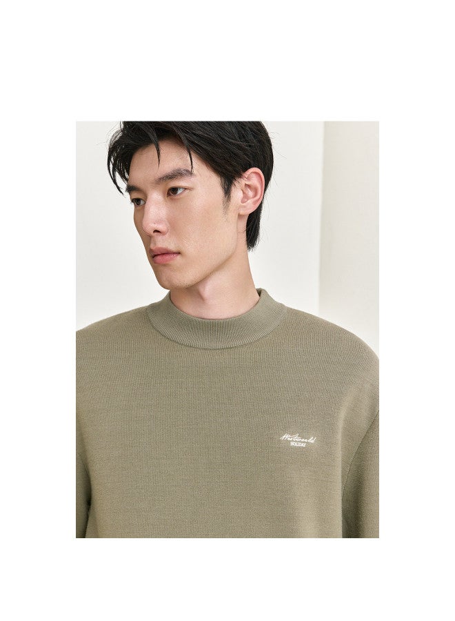 Waxbird Men's Winter Round Neck Composite Lining Fleece Warm Color-blocking Embroidered Inner Sweater Men's Sweater - Image 4