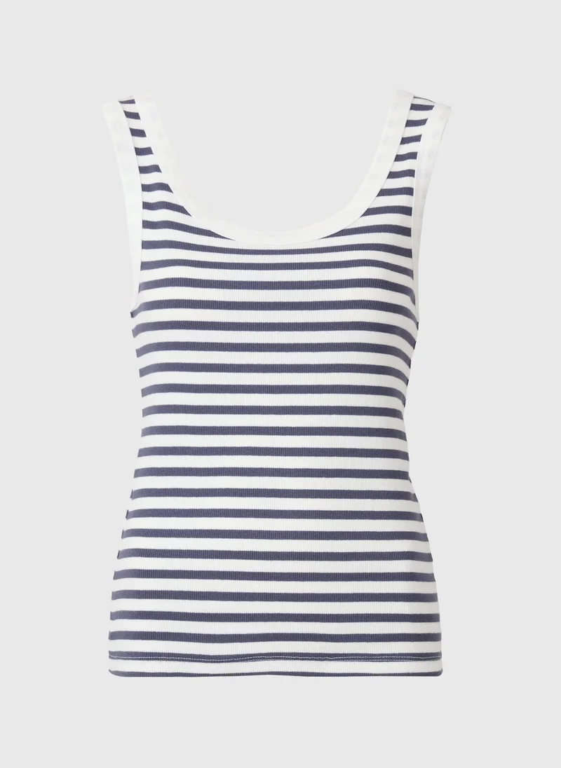 ماتلان Navy Stripe Ribbed Scoop Vest Top