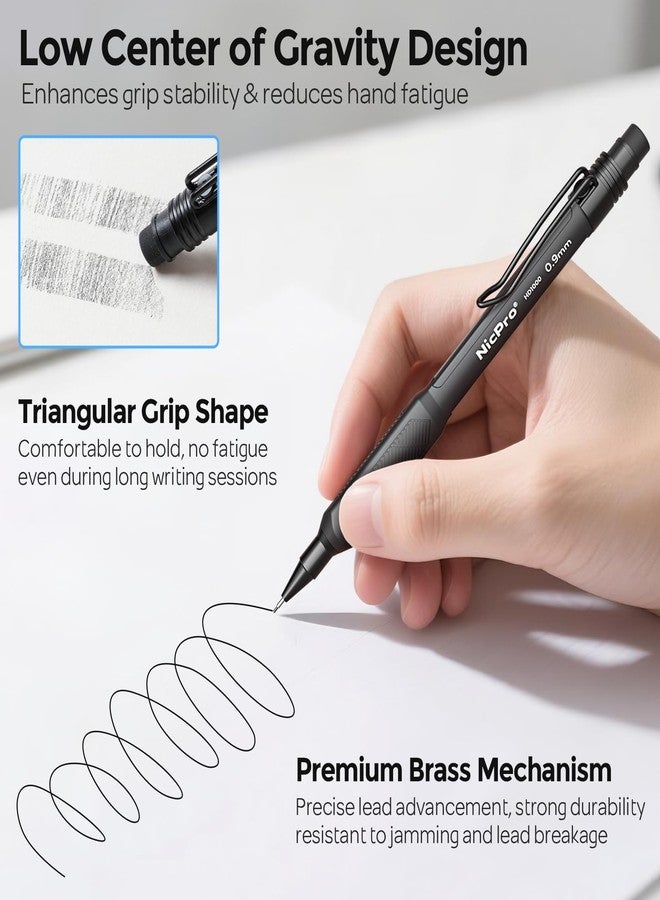 Nicpro Art Mechanical Pencil 0.9mm with Case, 3PCS HD1000 Hevey Duty Lead Pencils With 6 Tube HB 0.9 Lead Refill, Eraser, Weatherproof Barrel Pencil Set for Outdoor Writing Drafting Drawing Sketching - Image 3