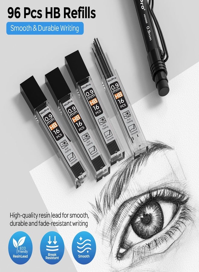 Nicpro Art Mechanical Pencil 0.9mm with Case, 3PCS HD1000 Hevey Duty Lead Pencils With 6 Tube HB 0.9 Lead Refill, Eraser, Weatherproof Barrel Pencil Set for Outdoor Writing Drafting Drawing Sketching - Image 4