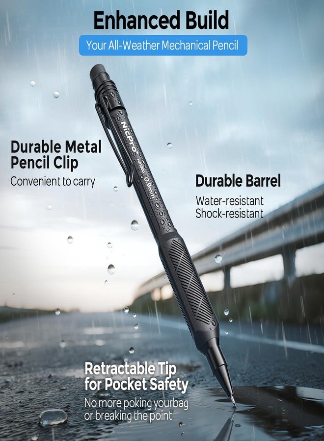 Nicpro Art Mechanical Pencil 0.9mm with Case, 3PCS HD1000 Hevey Duty Lead Pencils With 6 Tube HB 0.9 Lead Refill, Eraser, Weatherproof Barrel Pencil Set for Outdoor Writing Drafting Drawing Sketching - Image 2