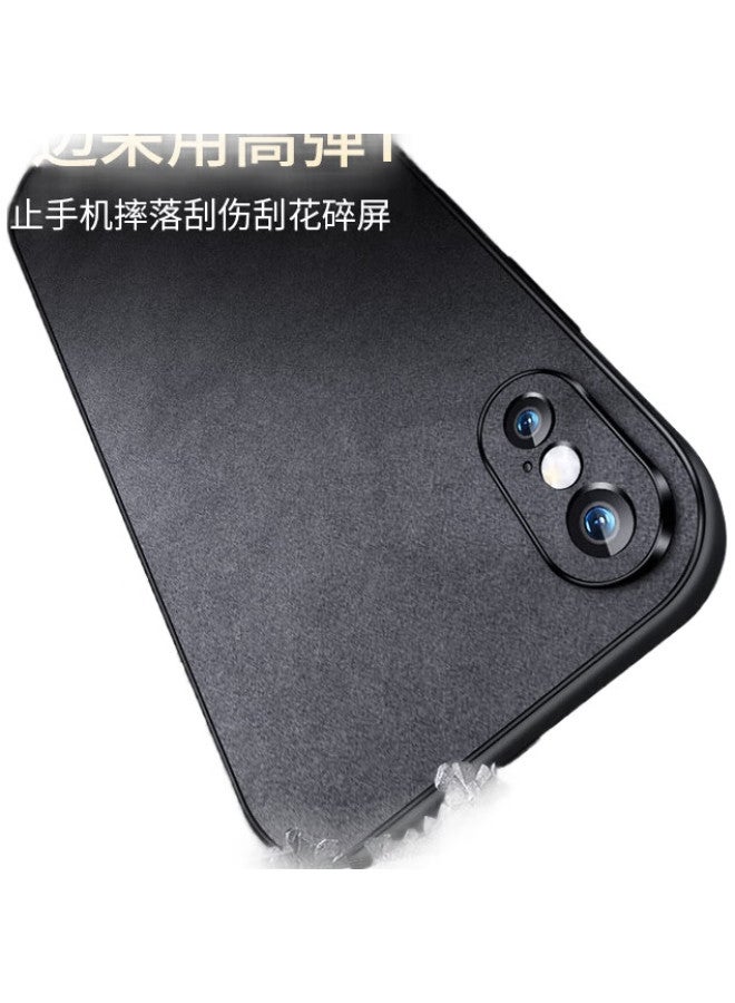 Shangsu Iphone X/Xs Case, Shockproof Full Camera Protection Soft Shell, Simple Luxury Lambskin Silicone Outer Case For Women And Men, Black Leather Cover - Image 2