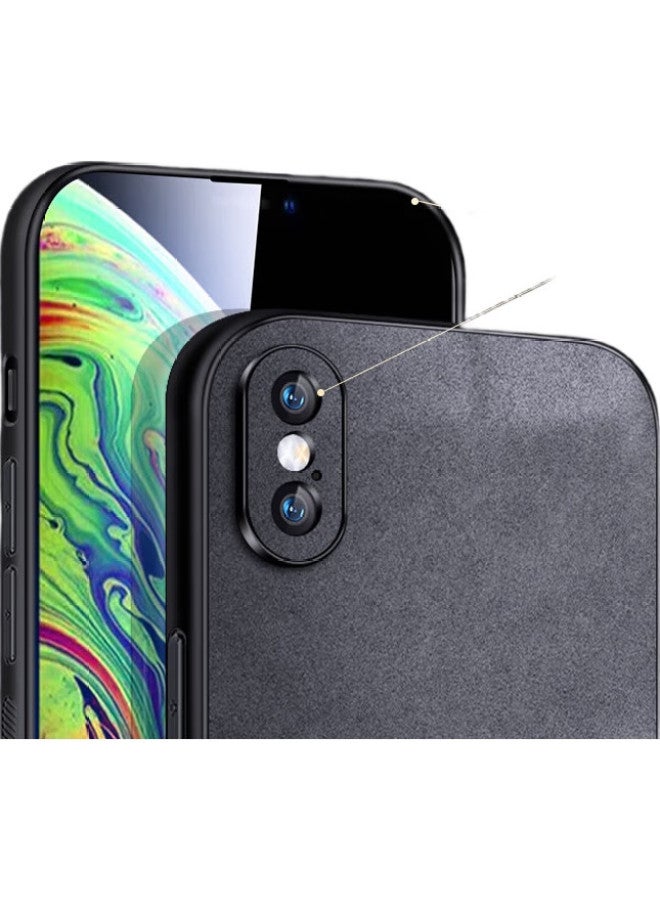 Shangsu Iphone X/Xs Case, Shockproof Full Camera Protection Soft Shell, Simple Luxury Lambskin Silicone Outer Case For Women And Men, Black Leather Cover - Image 1