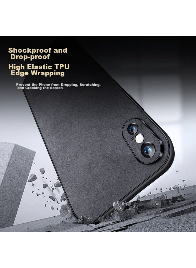 Shangsu Iphone X/xs Case, Shockproof Full Camera Protection Soft Shell, Simple Luxury Lambskin Silicone Outer Case For Women And Men, Black Leather Cover - Image 3