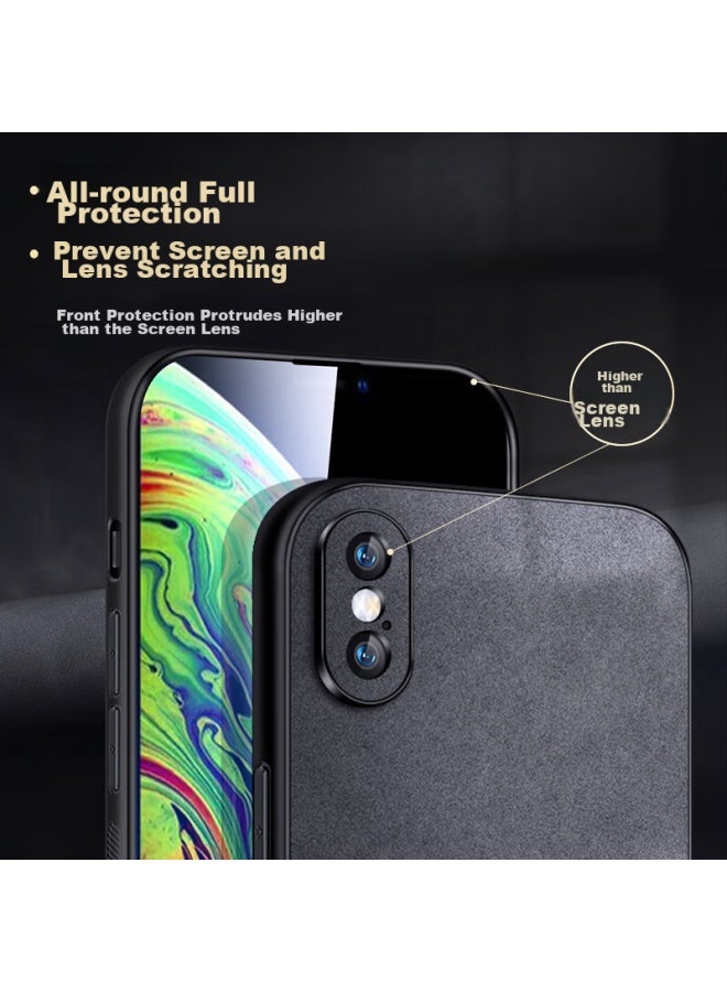 Shangsu Iphone X/xs Case, Shockproof Full Camera Protection Soft Shell, Simple Luxury Lambskin Silicone Outer Case For Women And Men, Black Leather Cover - Image 4