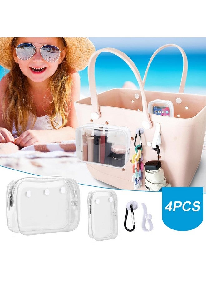 Everfunny 2 Packs Clear Bogg Beach Tote Bag With 2 Pack Insert Hooks Accessories For Bogg Bags Travel Makeup Clean Toiletry Brush Organizer Cosmetic Divider Storage Inner Pouch - Image 2