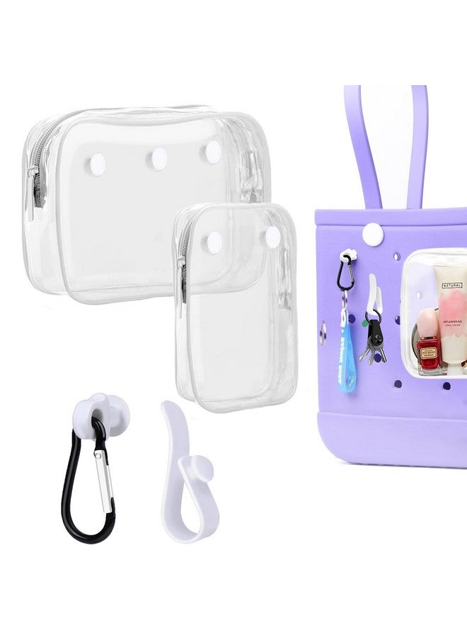 Everfunny 2 Packs Clear Bogg Beach Tote Bag With 2 Pack Insert Hooks Accessories For Bogg Bags Travel Makeup Clean Toiletry Brush Organizer Cosmetic Divider Storage Inner Pouch - Image 1