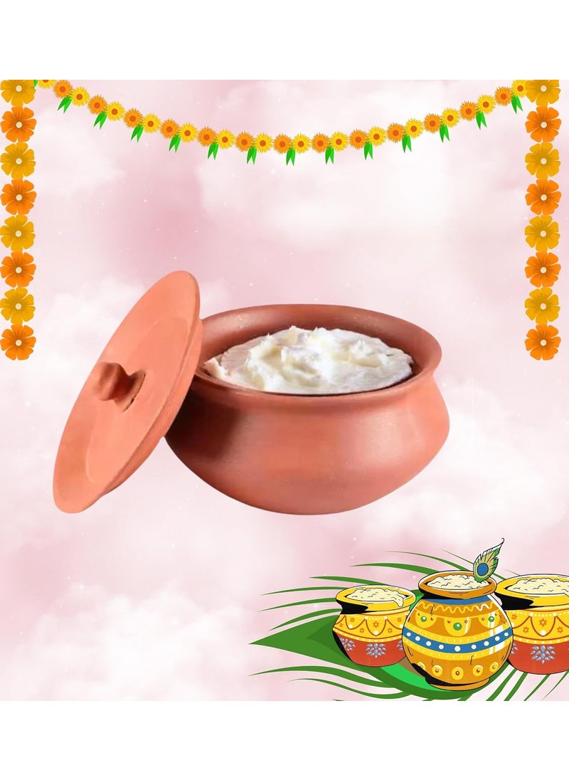 Terra Charms Terra Charms Clay Handi for Festive Handi Celebrating Krishnas Birth Clay Pot Serving Pot Hand Craft Handi for Making Makhan Mishri Bhog Parsadm 1L Capacity  - Image 1