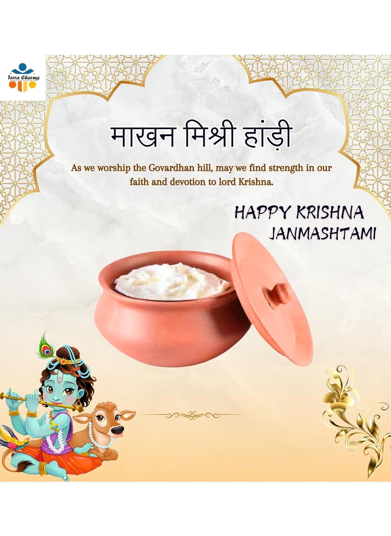 Terra Charms Terra Charms Clay Handi for Festive Handi Celebrating Krishnas Birth Clay Pot Serving Pot Hand Craft Handi for Making Makhan Mishri Bhog Parsadm 1L Capacity  - Image 2