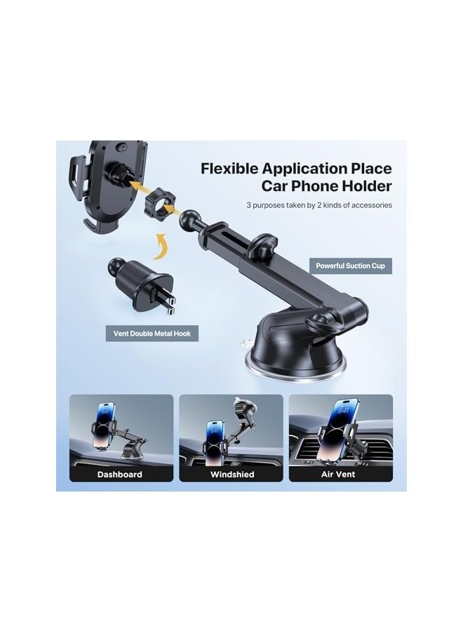 Miracase Car Phone Holder [Super Stable & Strong Suction Cup] Phone Holder Car for Dashboard & Windscreen & Air Vent & Desk [4 in 1] Mobile Holder for Car Compatible with All Smartphones - Image 3