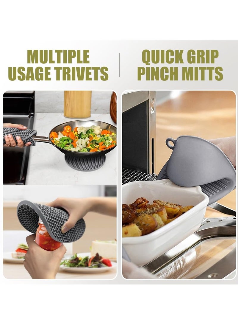 Oven Mitts And Pot Holders Set,Heat Resistant Silicone Waterproof Extra Long Oven Gloves With Hot Pads And Mini Oven Mittens For Grilling Kitchen Cooking Baking,Quilted Lining,Grey Pack of 6  - Image 3