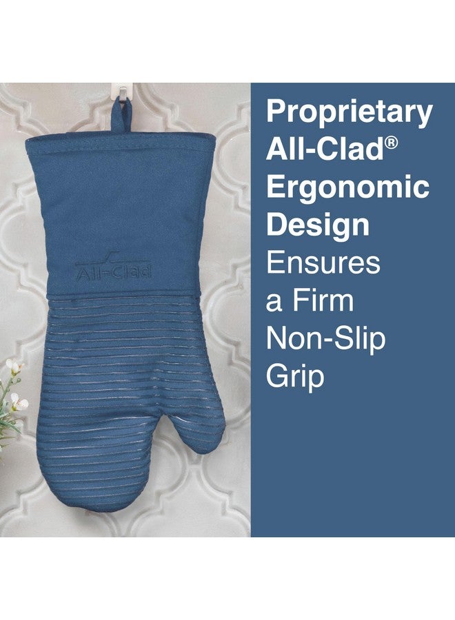 All-Clad All-Clad Premium Silicone Oven Mitts: Heat Resistant to 500 Degrees - 100% Cotton & Silicone, 14"x7" Pot Holders for Kitchen and Barbeque, (2-Pack), Indigo  - Image 4
