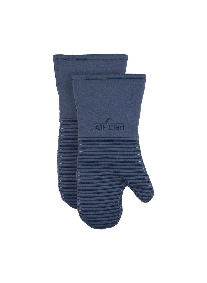 All-Clad All-Clad Premium Silicone Oven Mitts: Heat Resistant to 500 Degrees - 100% Cotton & Silicone, 14"x7" Pot Holders for Kitchen and Barbeque, (2-Pack), Indigo  - Image 1