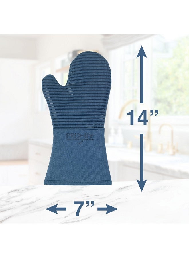 All-Clad All-Clad Premium Silicone Oven Mitts: Heat Resistant to 500 Degrees - 100% Cotton & Silicone, 14"x7" Pot Holders for Kitchen and Barbeque, (2-Pack), Indigo  - Image 5