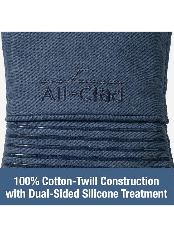 All-Clad All-Clad Premium Silicone Oven Mitts: Heat Resistant to 500 Degrees - 100% Cotton & Silicone, 14"x7" Pot Holders for Kitchen and Barbeque, (2-Pack), Indigo  - Image 2