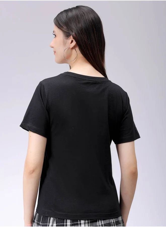 Freehand Women Regular Fit Solid Crew Neck T-Shirt