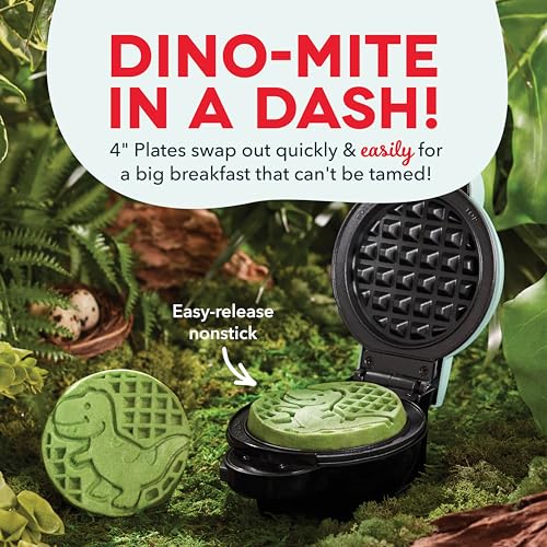 DASH Multimaker Mini System Two 4” Nonstick Removable Waffle Plates Set (Unicorn & Dinosaur) - 2Pc Plate Pack for Waffle Iron & Griddle, Compatible with Dash MultiMaker Mini System, Nonstick Surface - Image 3