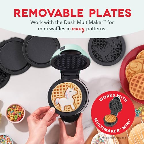 DASH Multimaker Mini System Two 4” Nonstick Removable Waffle Plates Set (Unicorn & Dinosaur) - 2Pc Plate Pack for Waffle Iron & Griddle, Compatible with Dash MultiMaker Mini System, Nonstick Surface - Image 2
