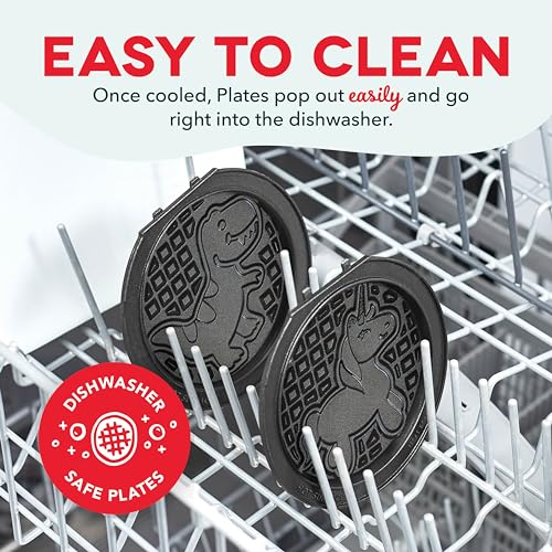 DASH Multimaker Mini System Two 4” Nonstick Removable Waffle Plates Set (Unicorn & Dinosaur) - 2Pc Plate Pack for Waffle Iron & Griddle, Compatible with Dash MultiMaker Mini System, Nonstick Surface - Image 5