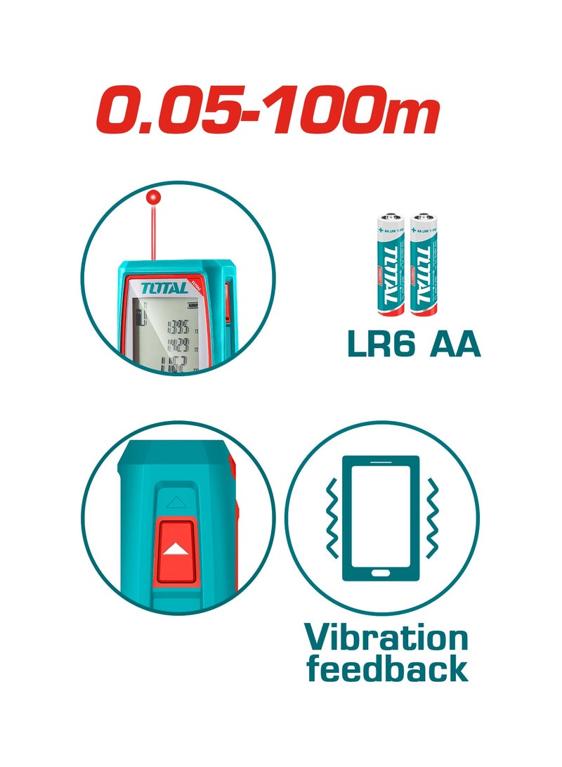 توتال جهاز قياس المسافات بالليزر الرقمي من توتال، مدى قياس من 0.05 إلى 100 متر، متعدد الوظائف، يأتي مع حقيبة، ويعمل بالبطارية - Image 5
