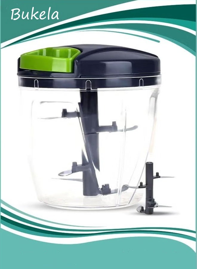Bukela Vegetable Chopper Manual Onion Chopper, 5-Blade Hand Pull Food Blender with Storage Lid,Large Capacity Chopper for Vegetables, Fruits, Meat - Image 1