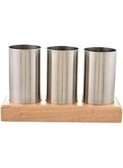 Cutlery Holder for dining table with Spoon, Fork and Knife Compartments, Wood Base organizer self draining (ROUND)