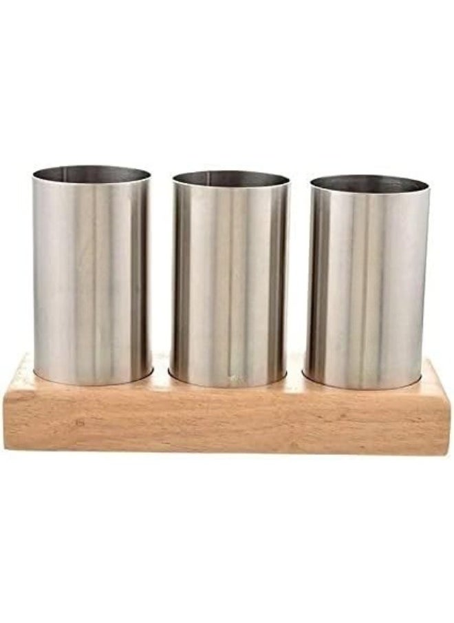 Generic - Cutlery Holder for dining table with Spoon, Fork and Knife Compartments, Wood Base organizer self draining (ROUND) - Image 1
