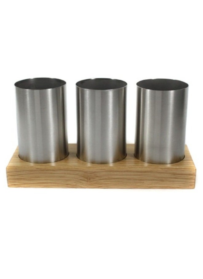 Generic - Cutlery Holder for dining table with Spoon, Fork and Knife Compartments, Wood Base organizer self draining (ROUND) - Image 1
