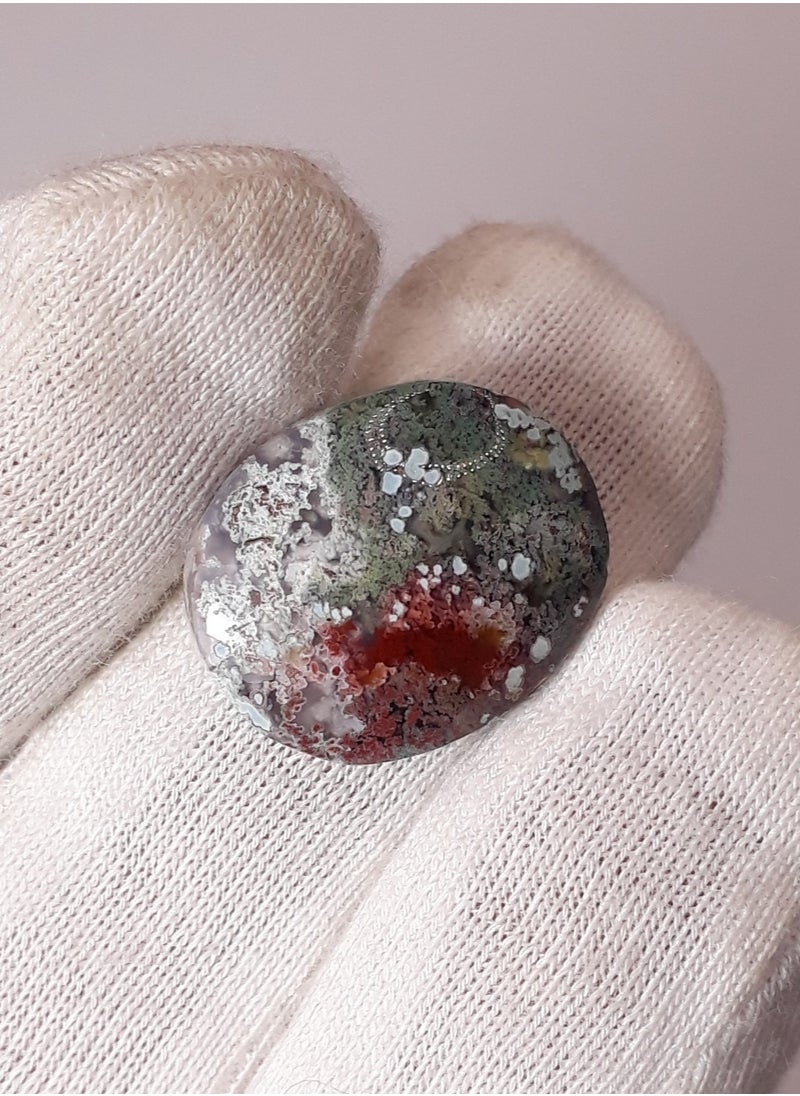 هادي - العقيق الطحلب الطبيعي - 8.5 قيراط - 18x14x5 ملم - Image 1